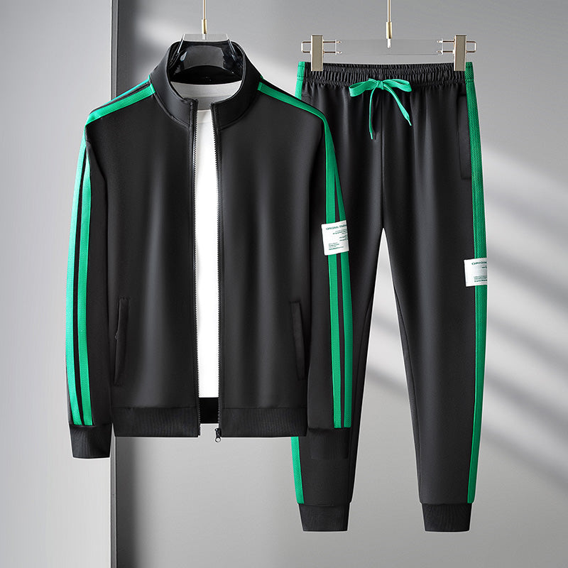 Men's Sporty 2-Piece Tracksuit Set with Stripe Jacket Pants - VogeLuxe