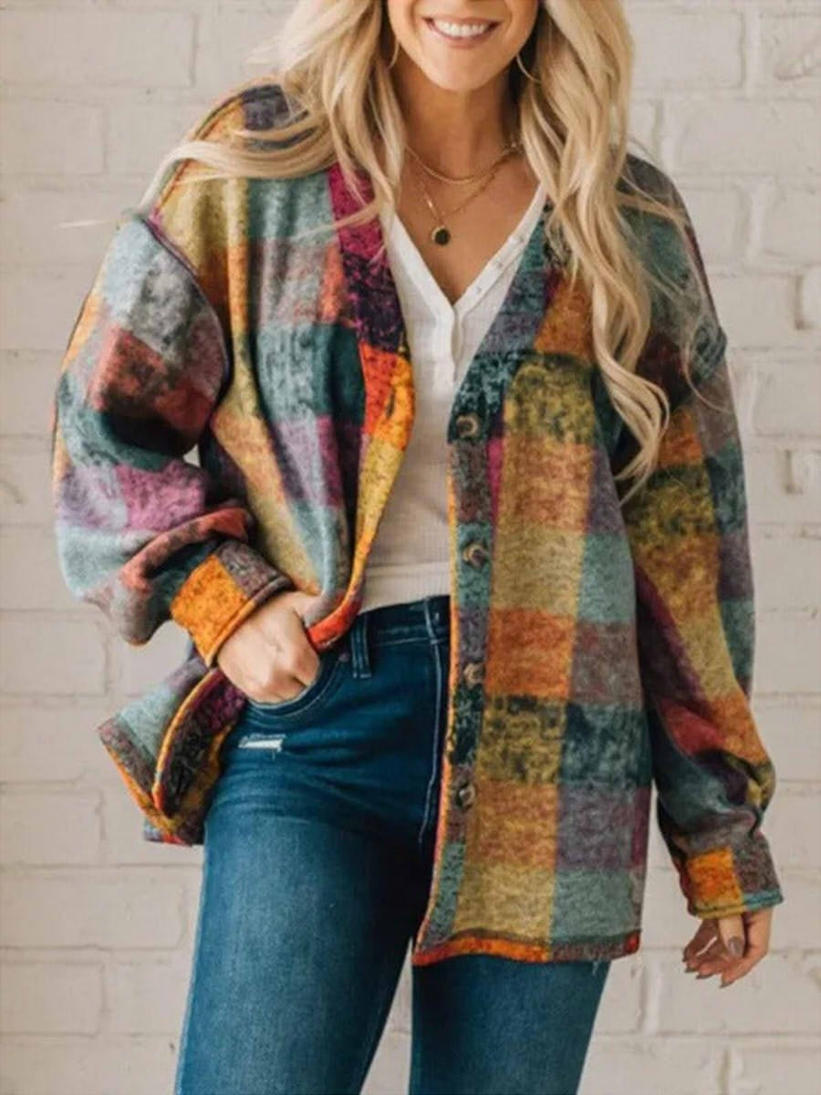 Classic Ladies Large Check Shirt Jacket - VogeLuxe