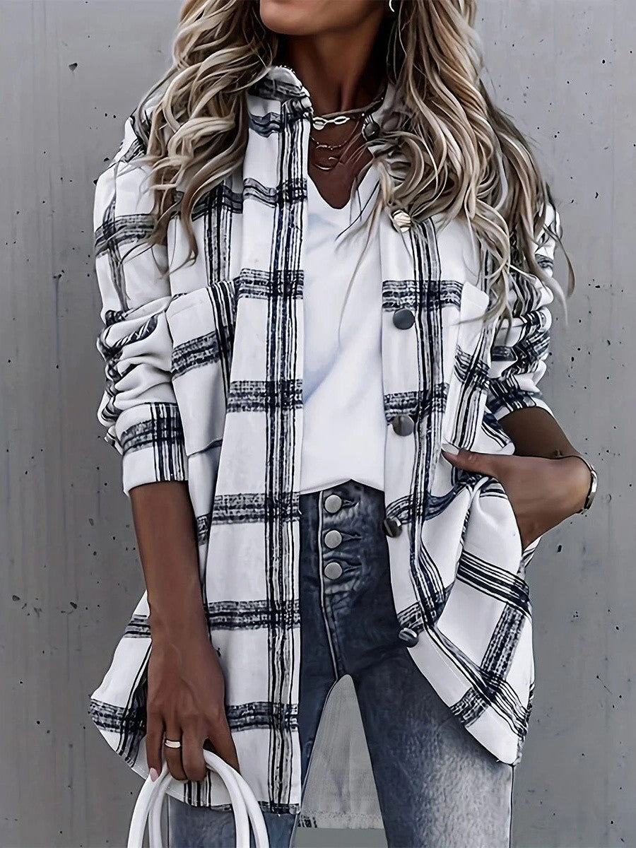 Casual Plaid Flannel Shirt Jacket for Women - VogeLuxe