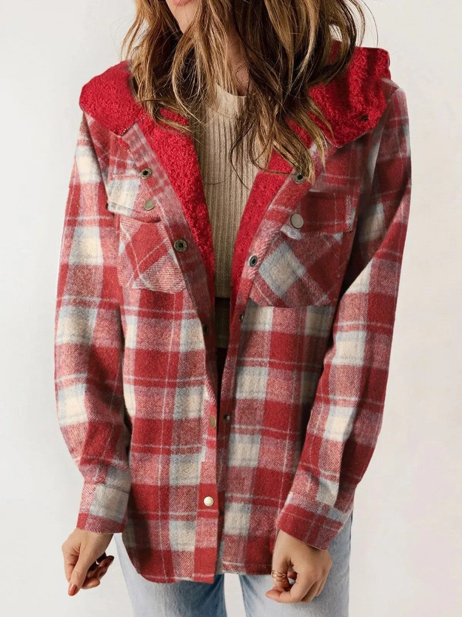 Warm Women's Hooded Flannel Shirt Jacket