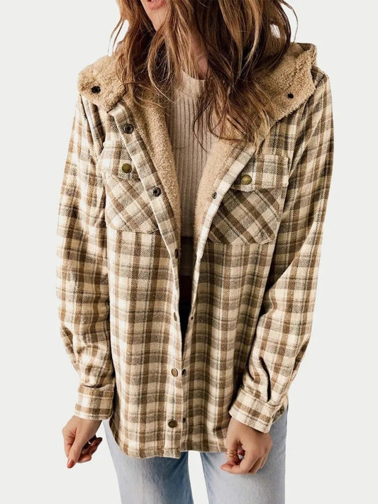 Warm Women's Hooded Flannel Shirt Jacket - VogeLuxe