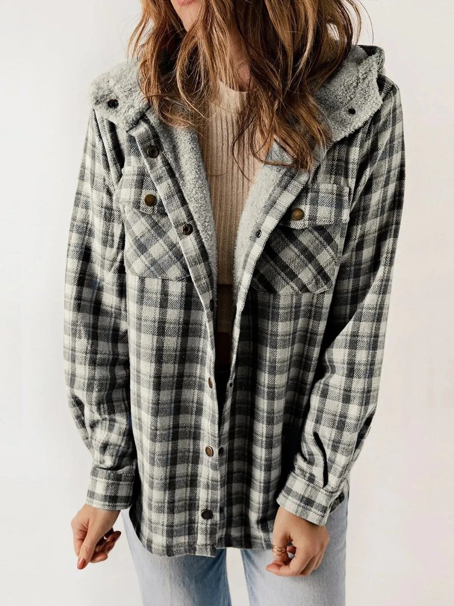 Warm Women's Hooded Flannel Shirt Jacket