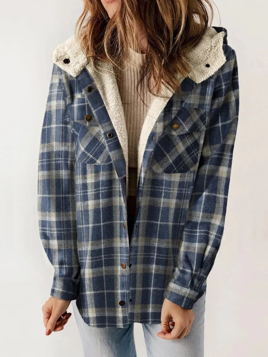 Warm Women's Hooded Flannel Shirt Jacket
