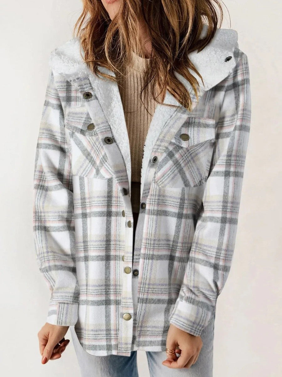 Warm Women's Hooded Flannel Shirt Jacket