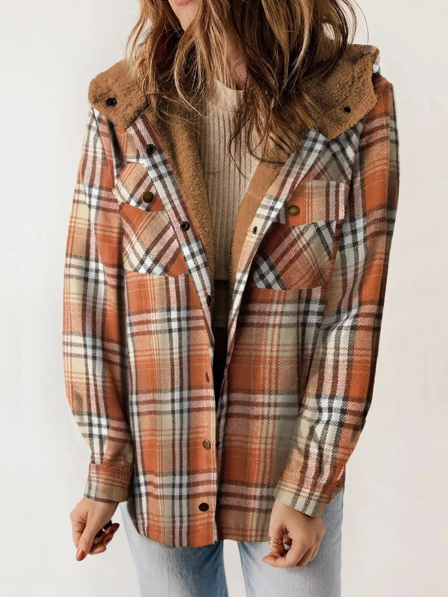 Warm Women's Hooded Flannel Shirt Jacket