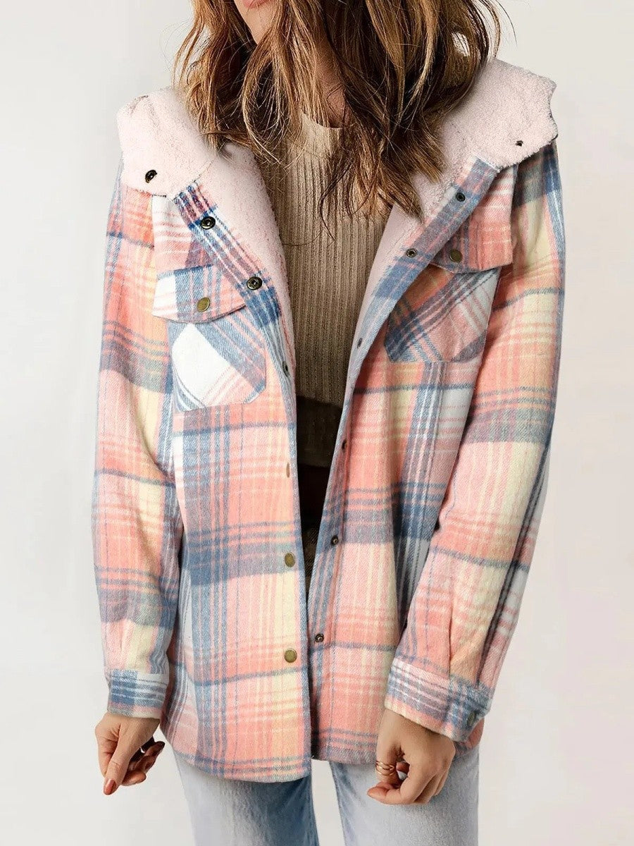Warm Women's Hooded Flannel Shirt Jacket