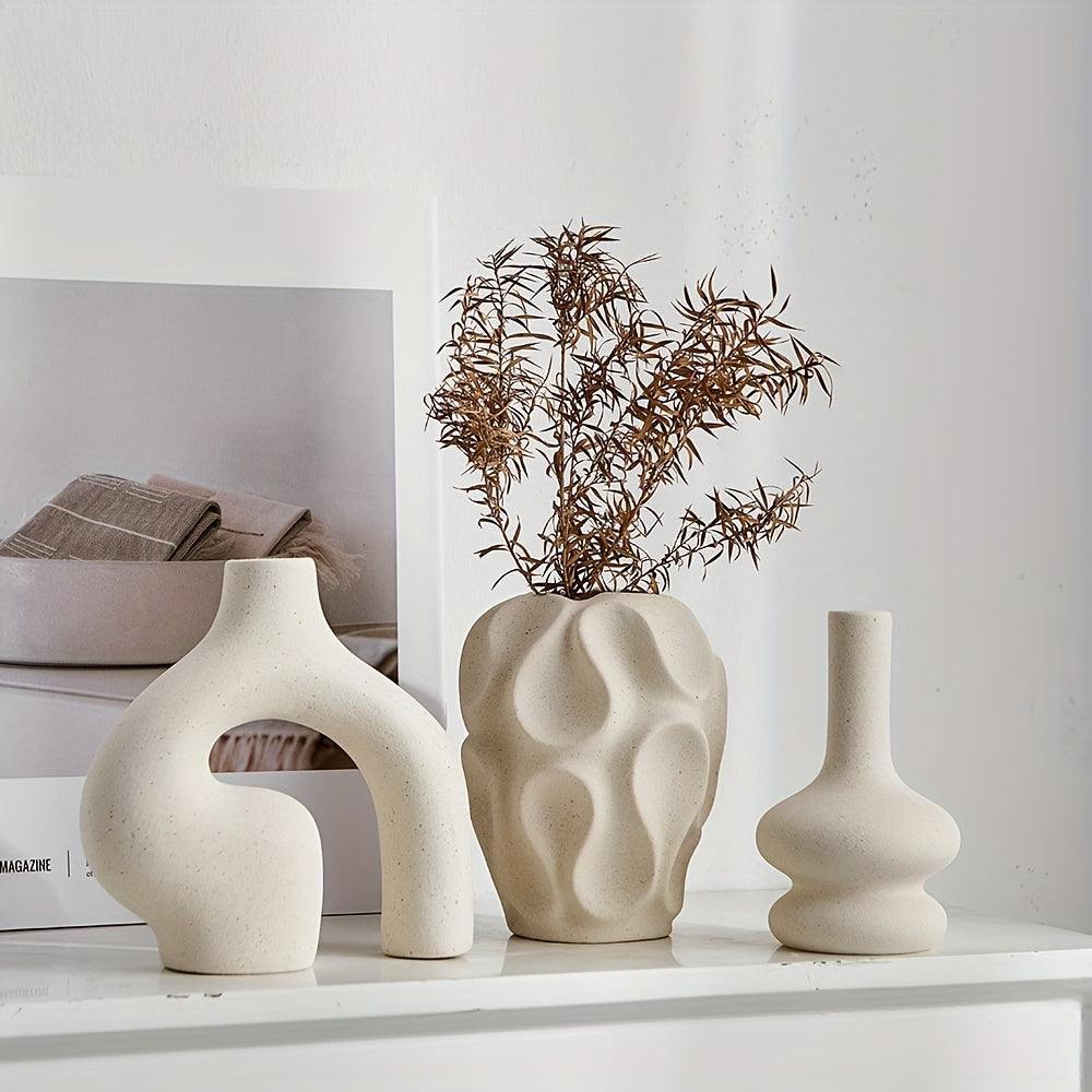 Rustic Ceramic Vase Set of 3 | Simple Home Decor - VogeLuxe