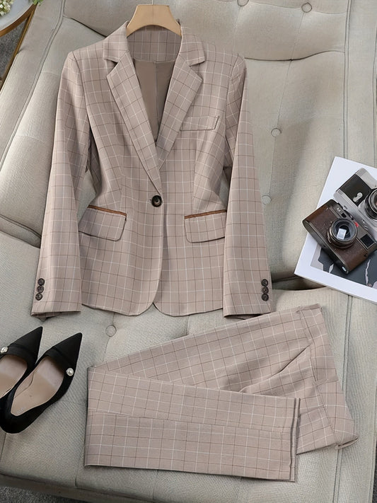 Classic Plaid Blazer Suit Set for Women - VogeLuxe