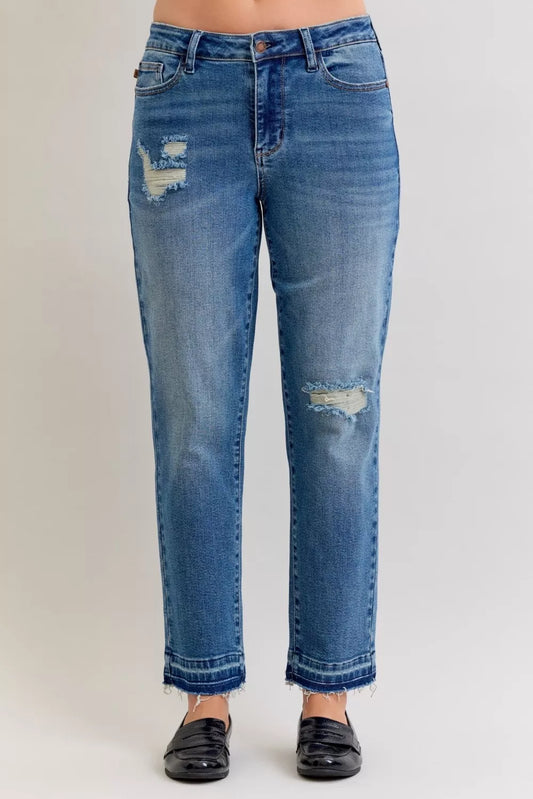 Comfortable Mid Rise Distressed Plus Size Women's Jeans - VogeLuxe