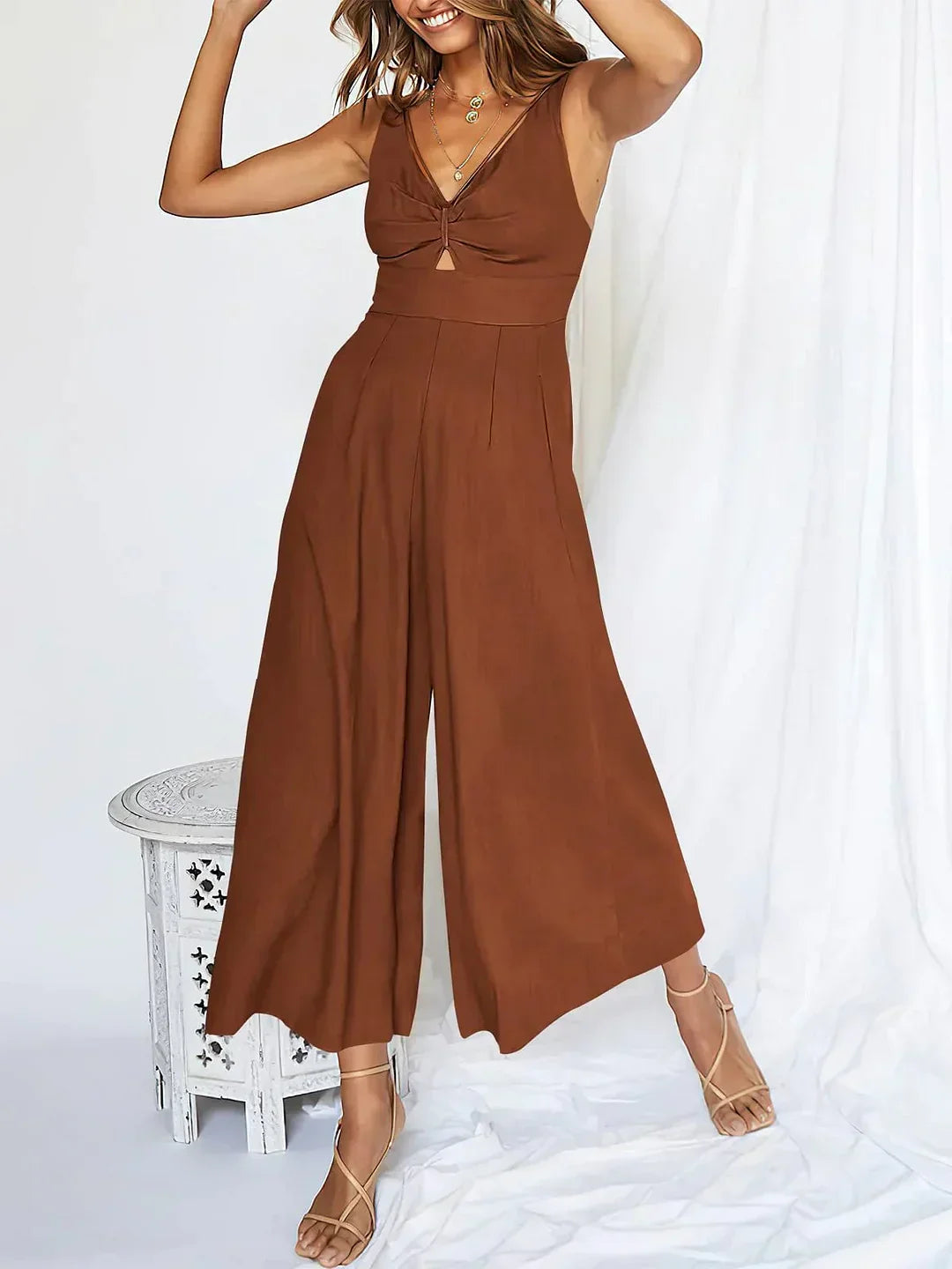 Summer V-Neck Cutout Jumpsuit for Women