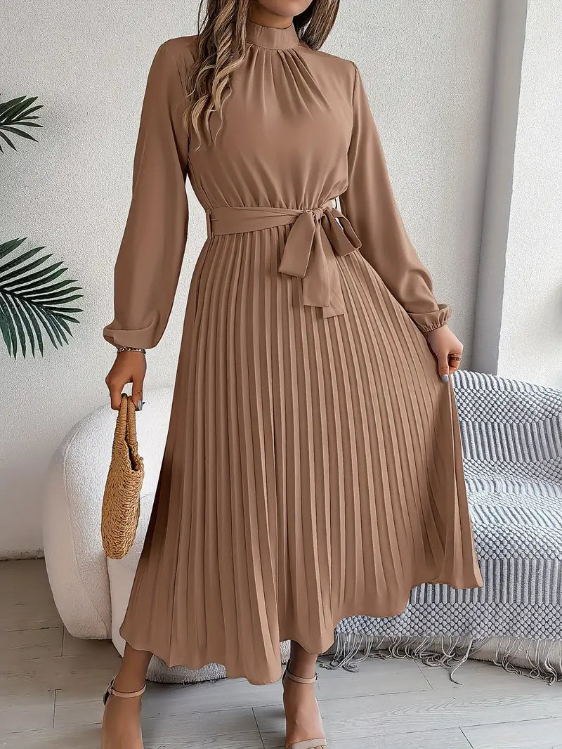 Ladies' Elegant Flared Waist Dress with Belt