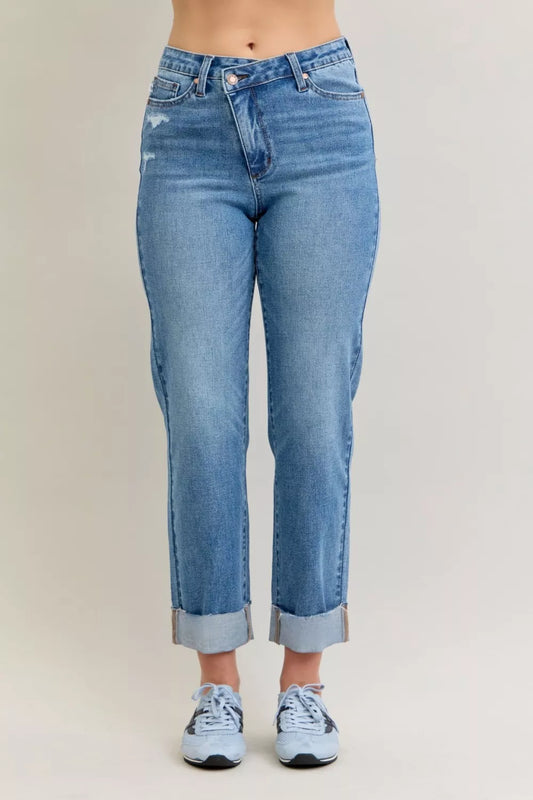 Comfortable High Waist Distressed Boyfriend Jeans - VogeLuxe