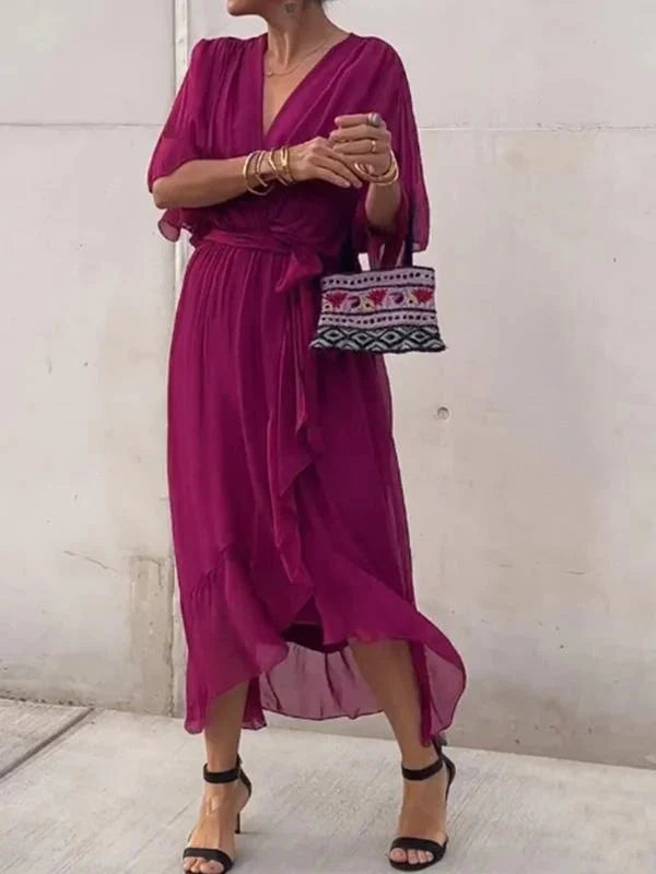 Luxurious V-Neck Silk Dress for Ladies
