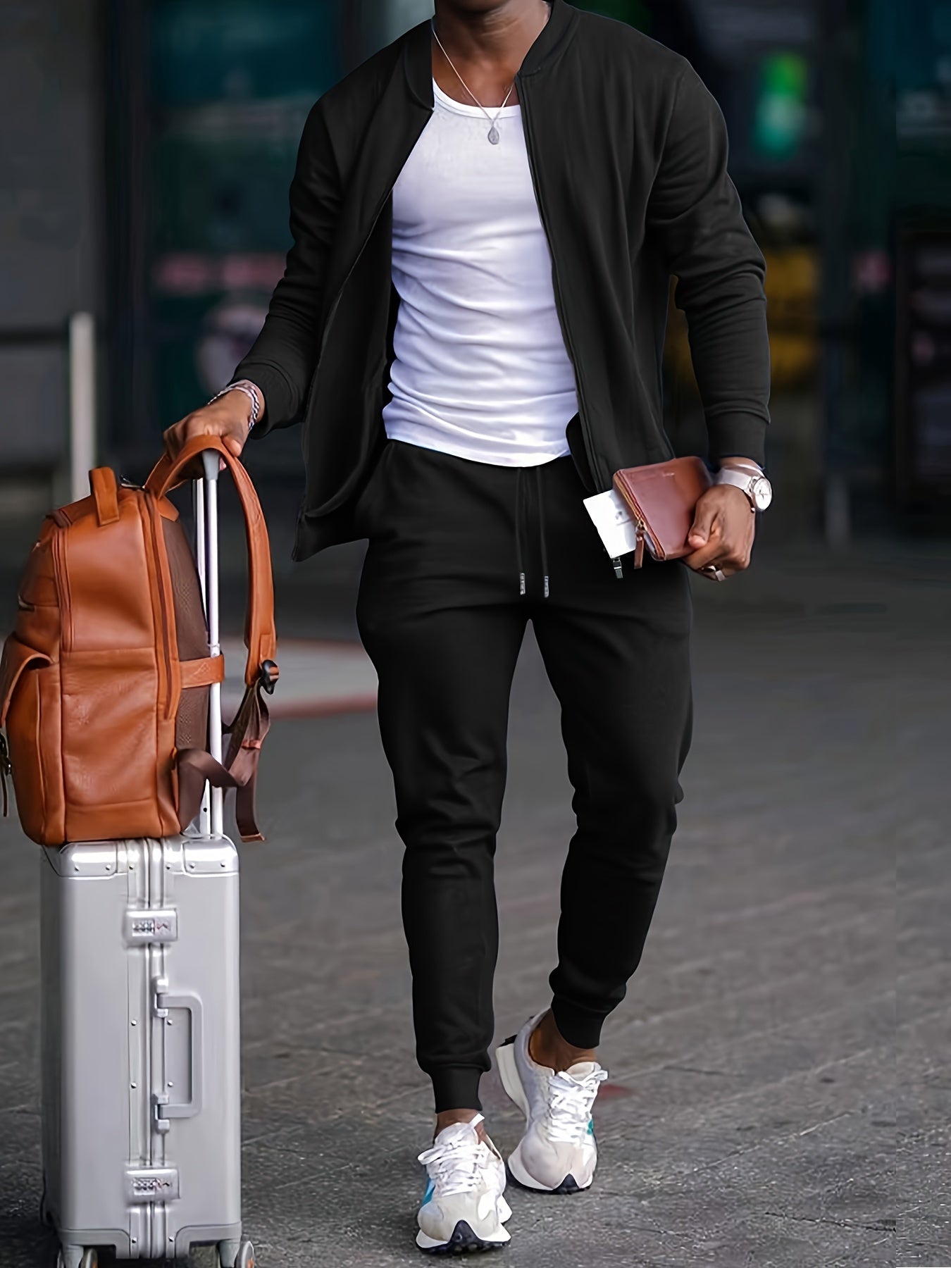 Men's Soft Velvet Zip Up Tracksuit Set