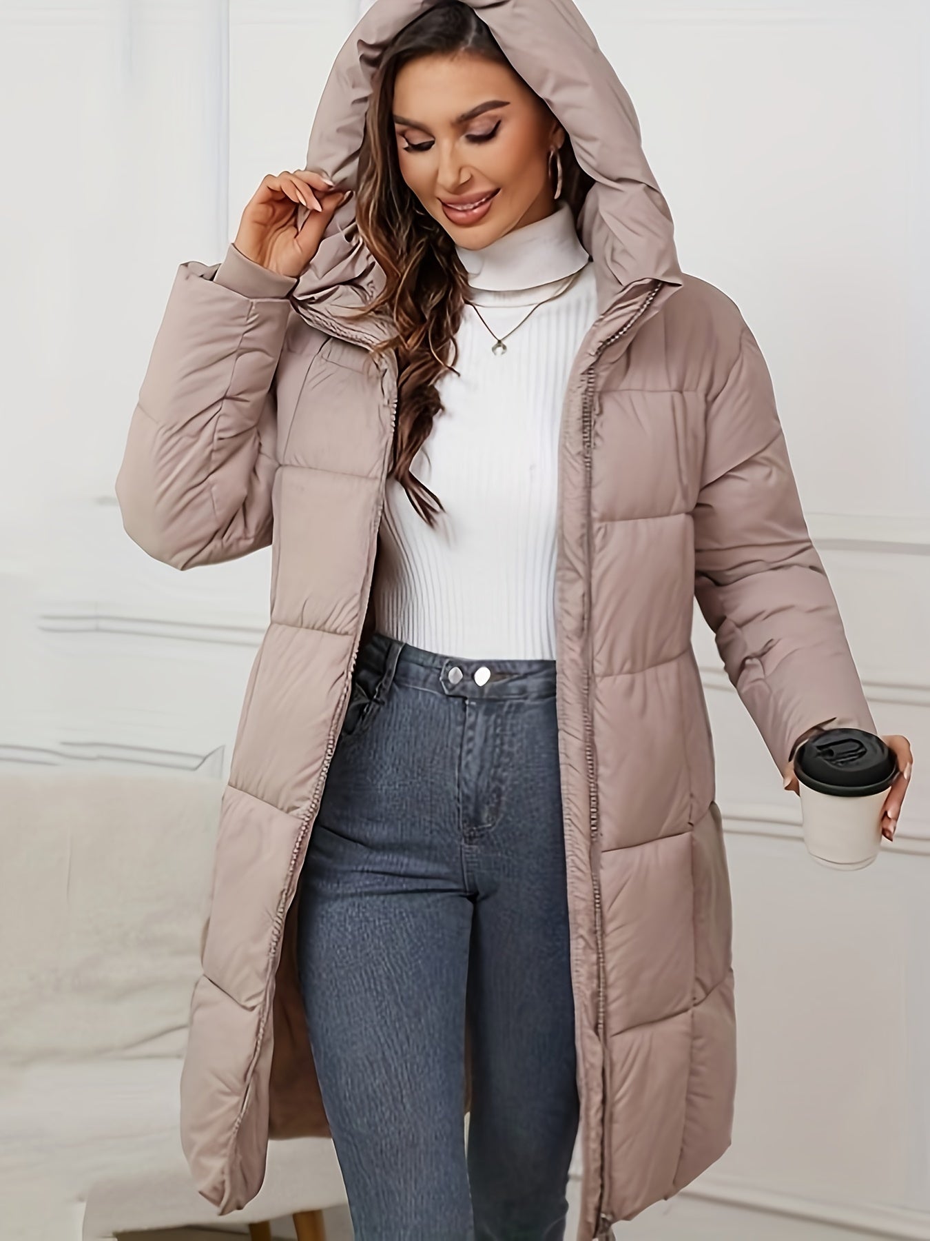 Warm Women's Puffer Coat with Hood for Outdoor Wear