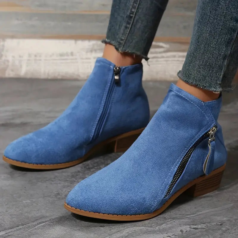 Comfortable Women's Zip Ankle Boots with Low Heel - VogeLuxe