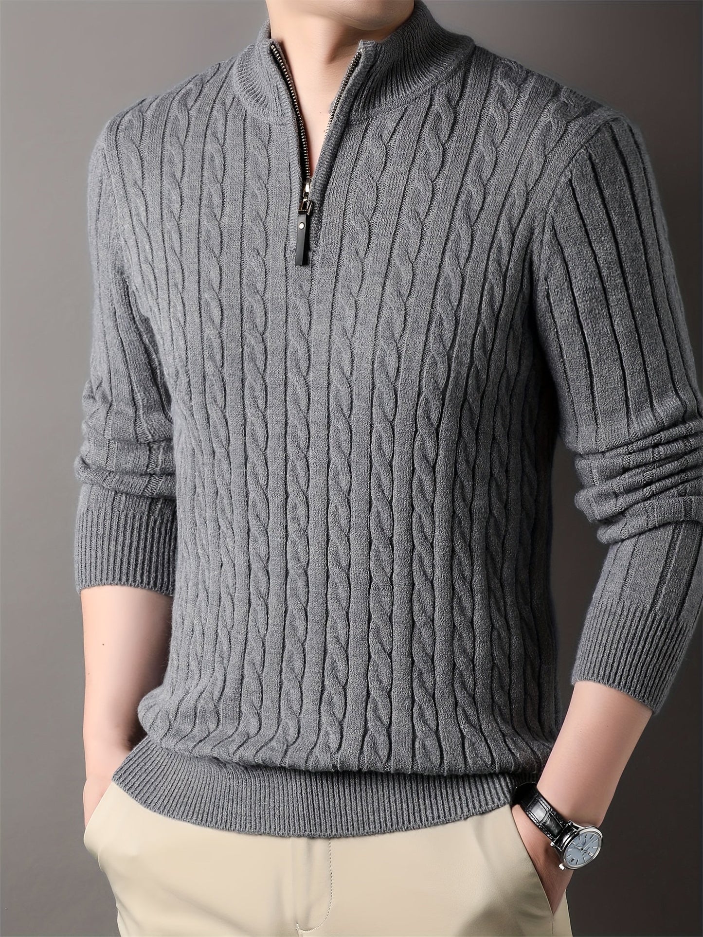 Warm Crew Neck Striped Winter Sweater for Men