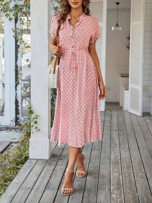 Women's Cute V-Neck A-Line Dress with Polka Dots - VogeLuxe