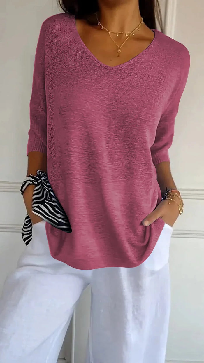 Relaxed Fit Women's V Neck Sweater Top