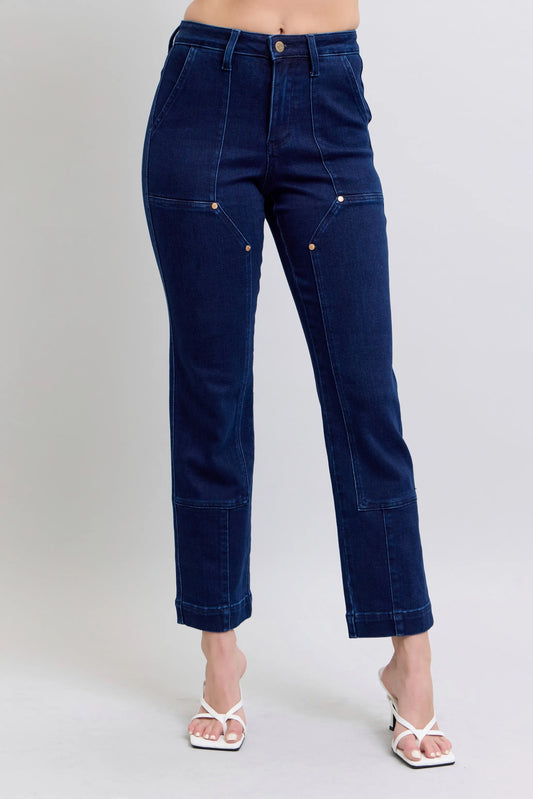 Classic Straight Leg Jeans with Embroidered Knees - BritishElegance