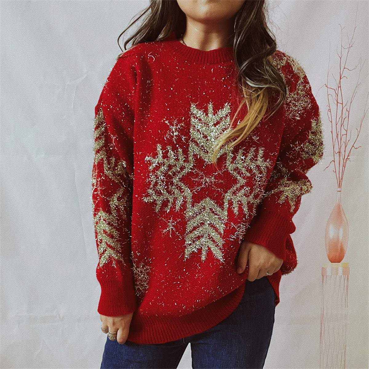 Classic Snowflake Crew Neck Warm Sweater - VogeLuxe