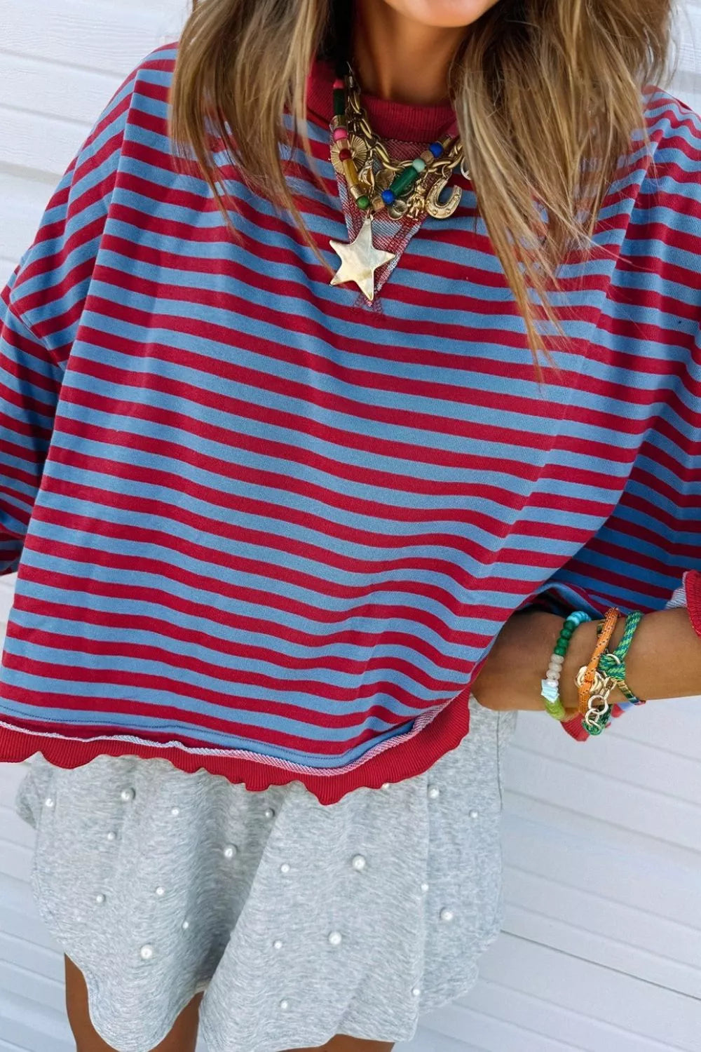 Relaxed Fit Striped Crew Neck Sweatshirt - VogeLuxe