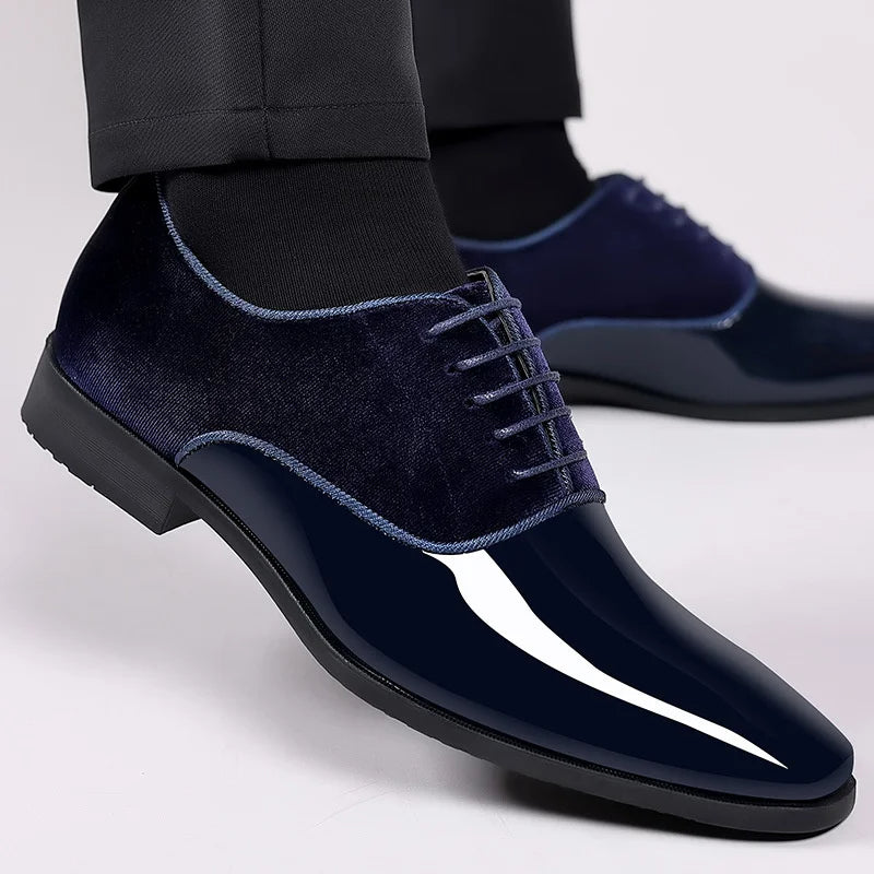 VogeLuxe | Men’s Velvet Patent Lace Up Dress Shoes
