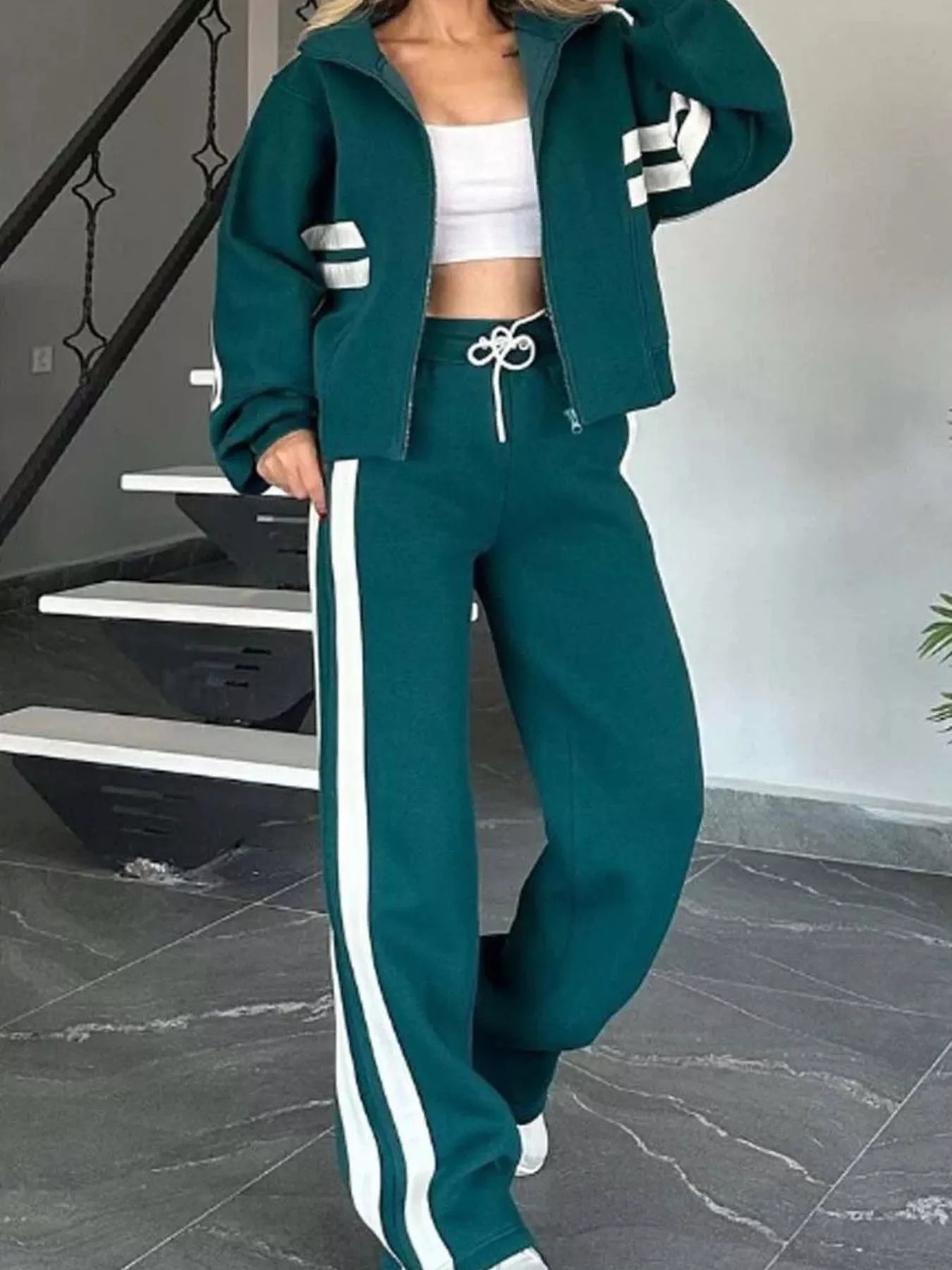 Stylish Black and White Tracksuit Plus Size Set