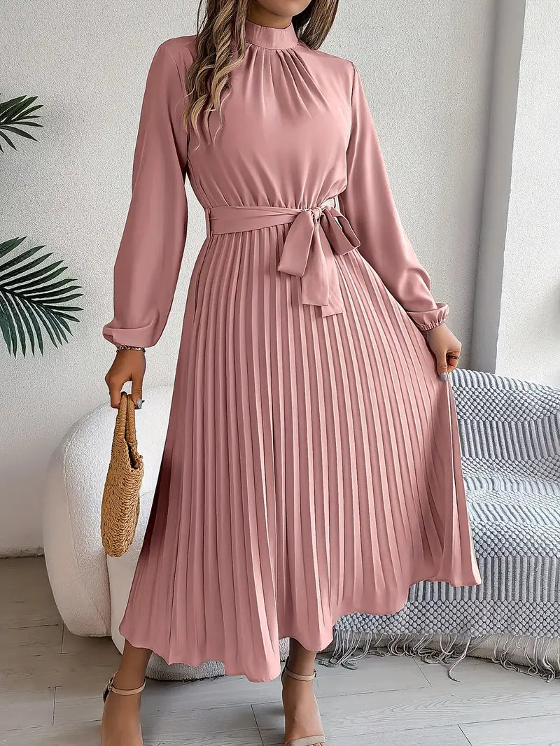 Ladies' Elegant Flared Waist Dress with Belt