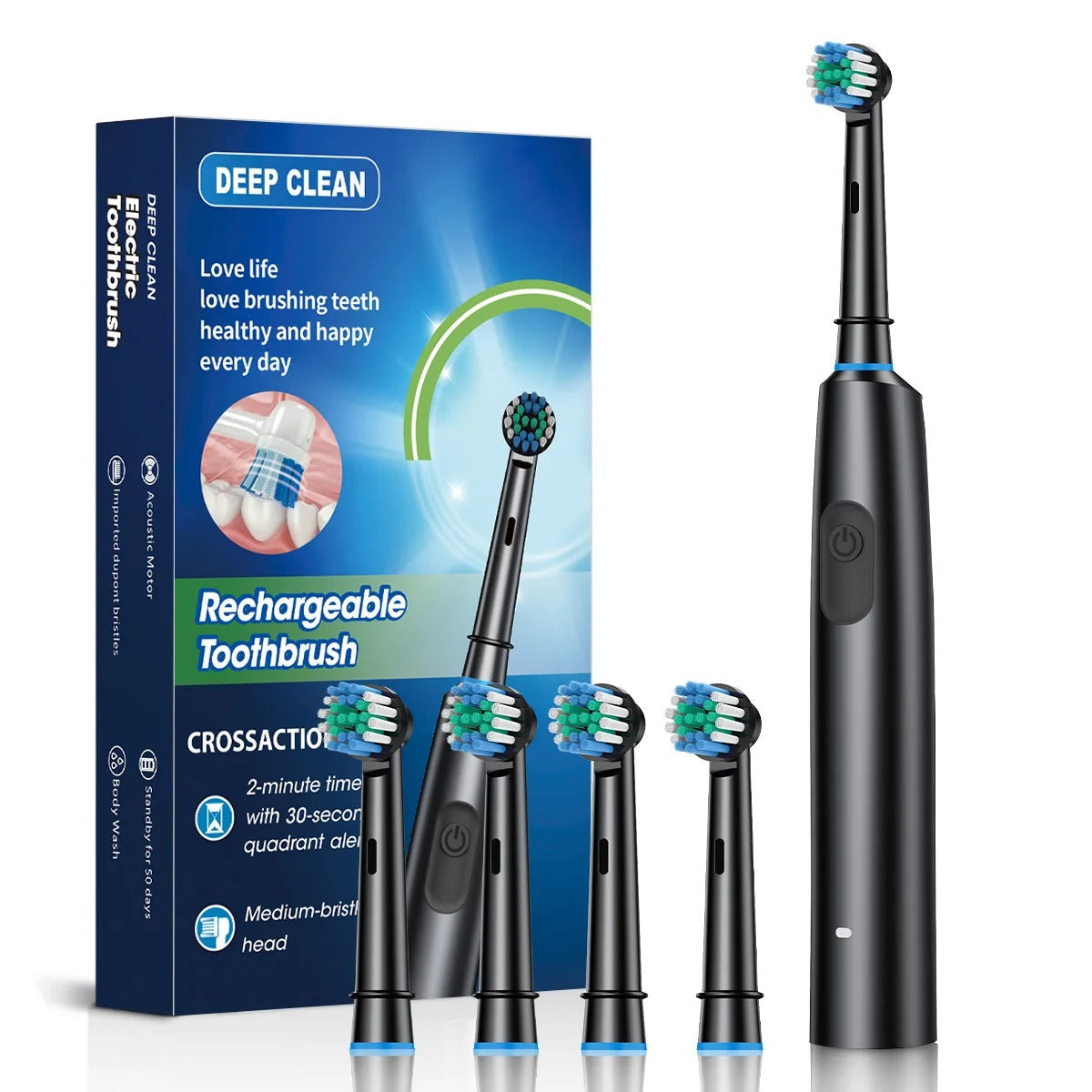 Powerful Electric Toothbrush with 4 Replaceable Heads - VogeLuxe