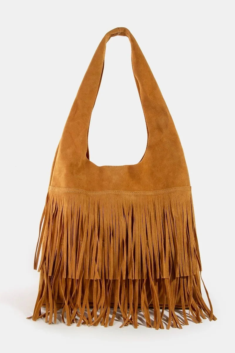 Chic Layered Fringe Leather Tote Bag - VogeLuxe