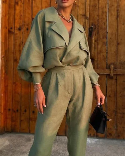 Relaxed Fit Ladies Suit with Matching Trousers Set - VogeLuxe