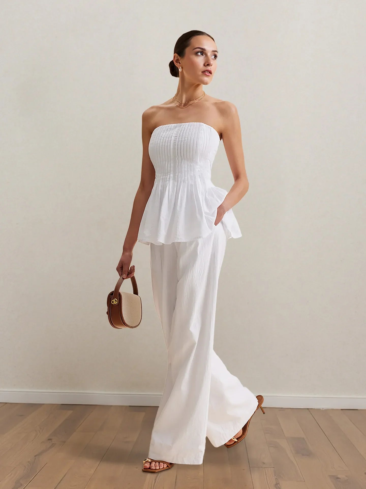 Off Shoulder Ruffle Top & Flowy Pants Set - VogeLuxe