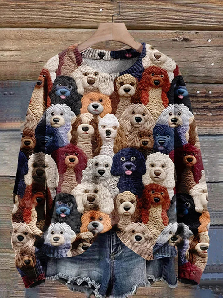 Cozy Colourful Dog Pattern Women's Winter Sweater - BritishElegance
