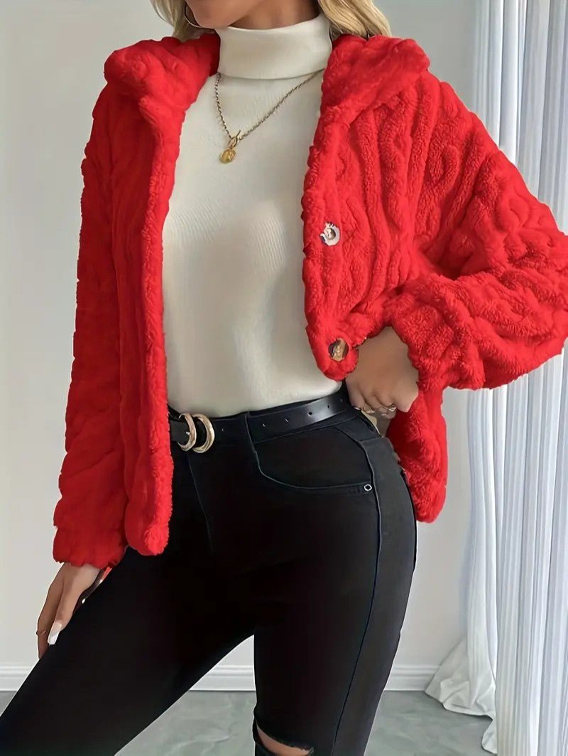 VogeLuxe | Women’s Button Up Faux Fur Knit Jacket