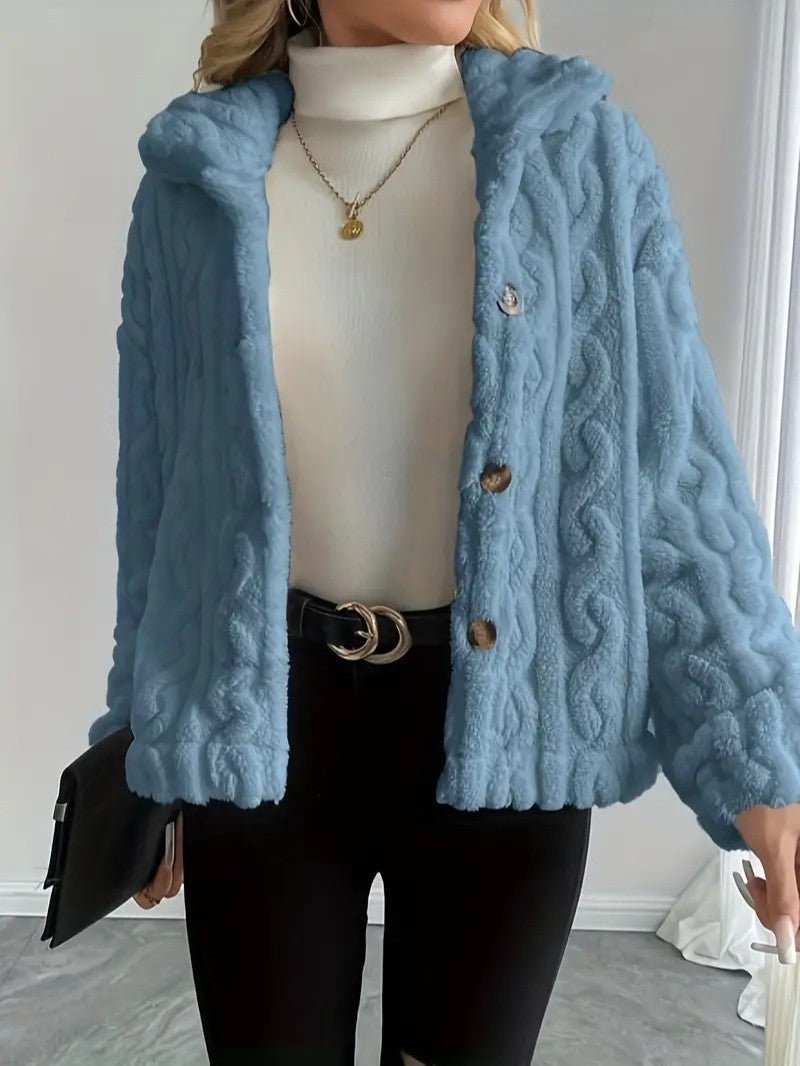 VogeLuxe | Women’s Button Up Faux Fur Knit Jacket
