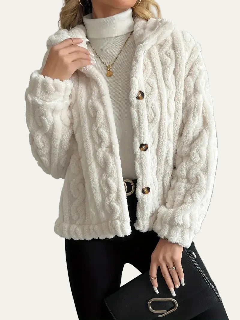 VogeLuxe | Women’s Button Up Faux Fur Knit Jacket