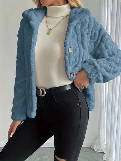 VogeLuxe | Women’s Button Up Faux Fur Knit Jacket