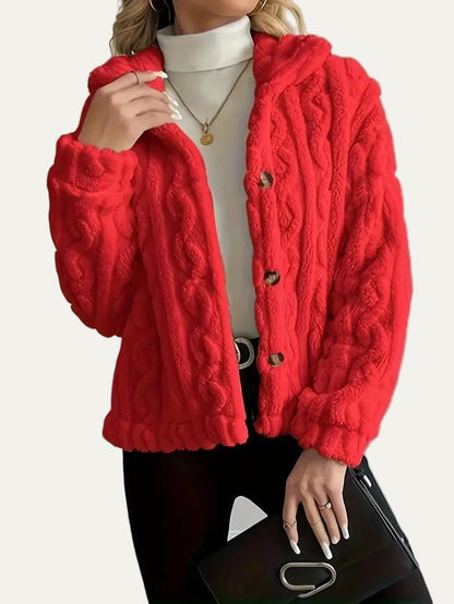 VogeLuxe | Women’s Button Up Faux Fur Knit Jacket