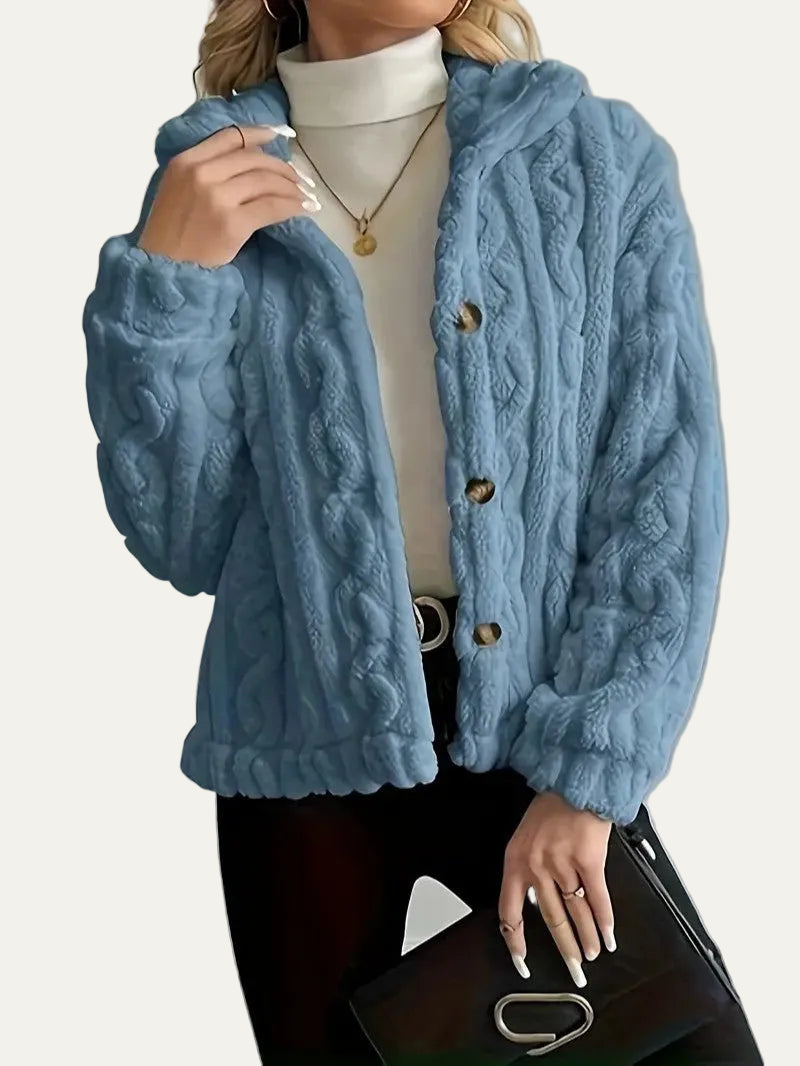VogeLuxe | Women’s Button Up Faux Fur Knit Jacket
