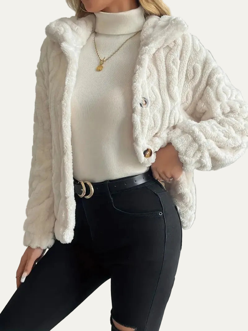 VogeLuxe | Women’s Button Up Faux Fur Knit Jacket