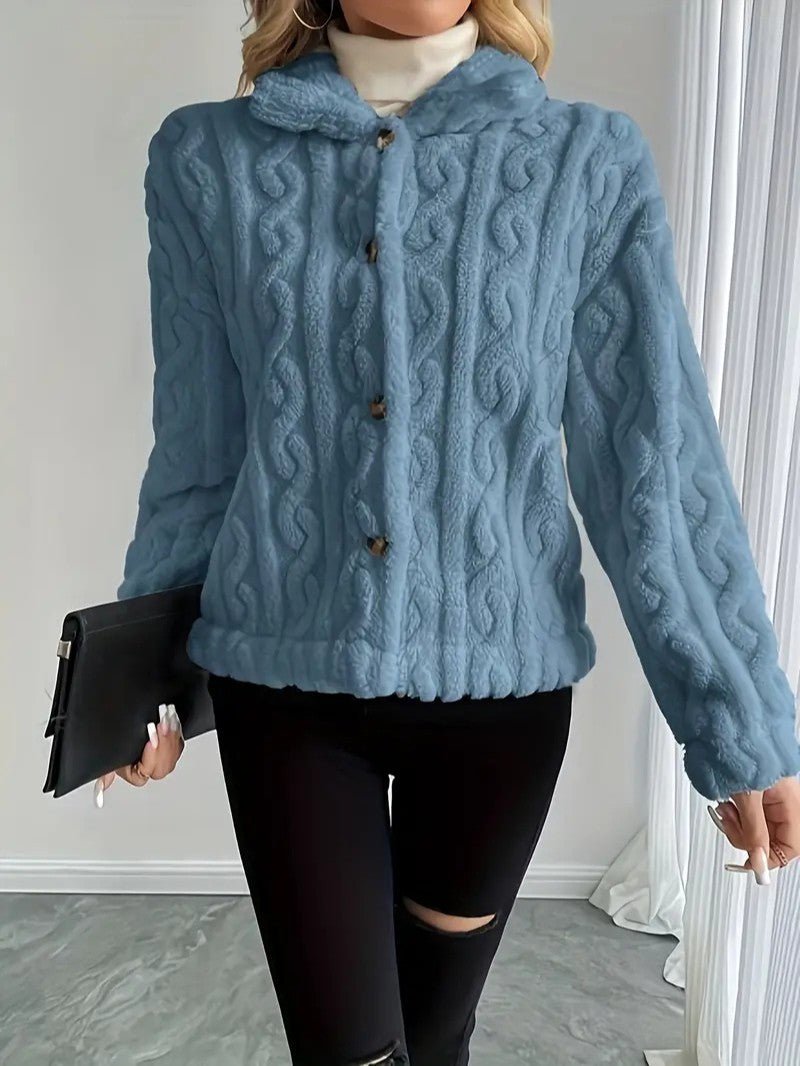 VogeLuxe | Women’s Button Up Faux Fur Knit Jacket