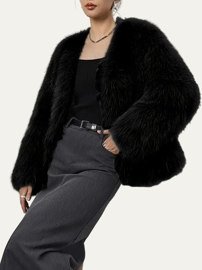 VogeLuxe | Women’s Plush Faux Fur Open Front Jacket