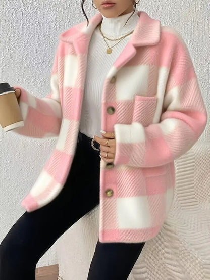VogeLuxe | Women’s Oversized Teddy Plaid Shacket