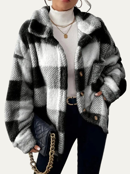 VogeLuxe | Women’s Oversized Teddy Plaid Shacket