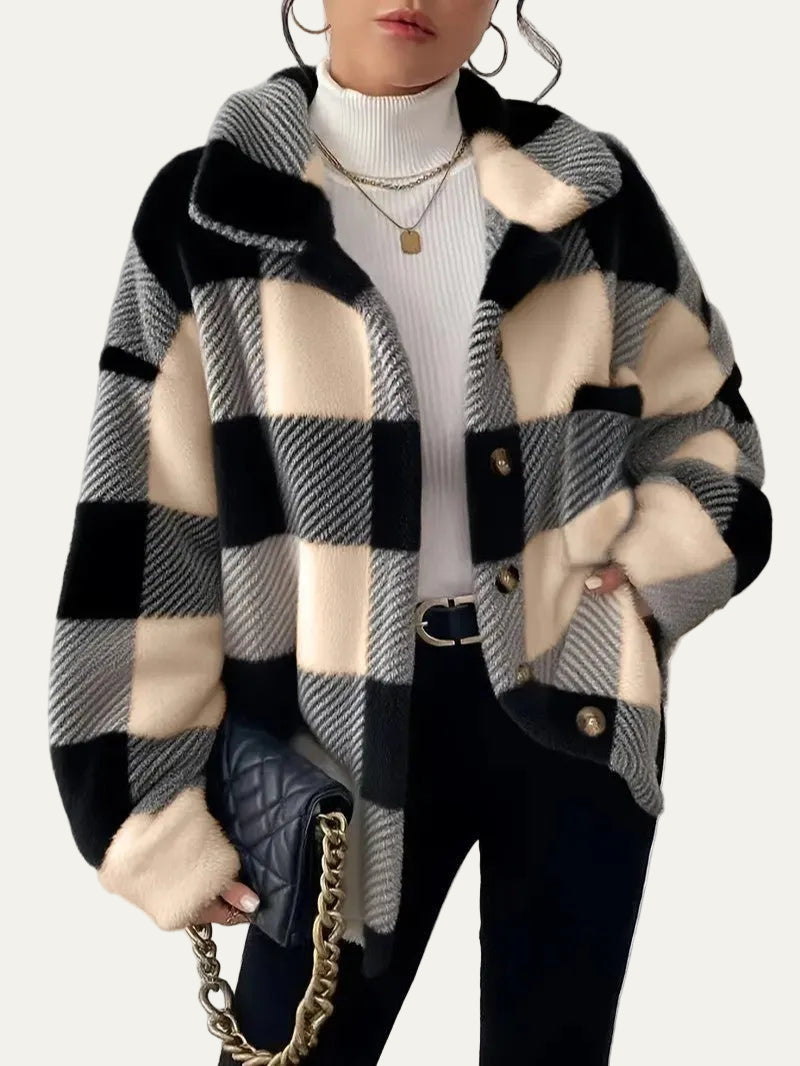 VogeLuxe | Women’s Oversized Teddy Plaid Shacket