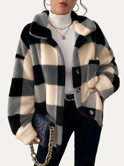 VogeLuxe | Women’s Oversized Teddy Plaid Shacket