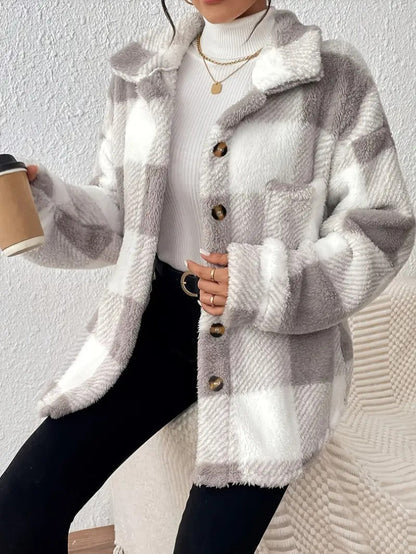 VogeLuxe | Women’s Oversized Teddy Plaid Shacket