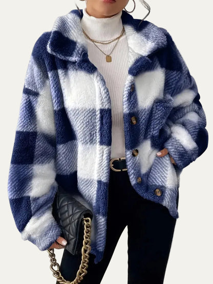 VogeLuxe | Women’s Oversized Teddy Plaid Shacket