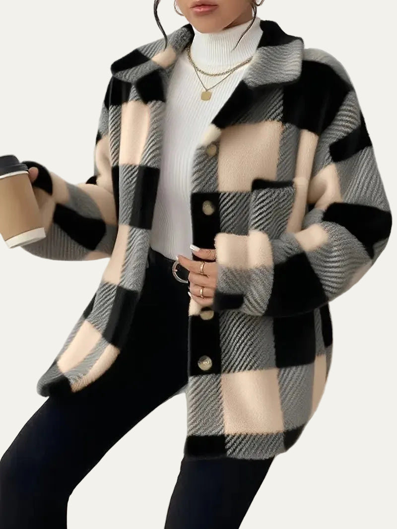 VogeLuxe | Women’s Oversized Teddy Plaid Shacket